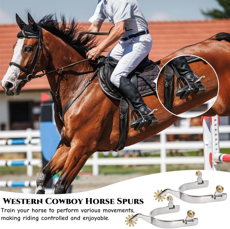Acshio 2 Pack Horse Spurs, Stainless Steel Stylish Boot Spurs with Gear Copper Rowels, Western Cowboy Equestrian Men Women Spur Horse Riding Accessories for Trail Riding, Horse Tack - Image 4